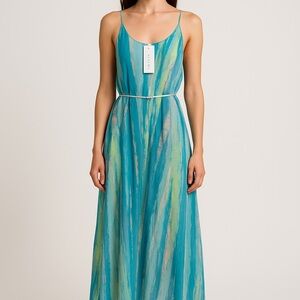 Gilli Striped Teal and Green Midi Dress